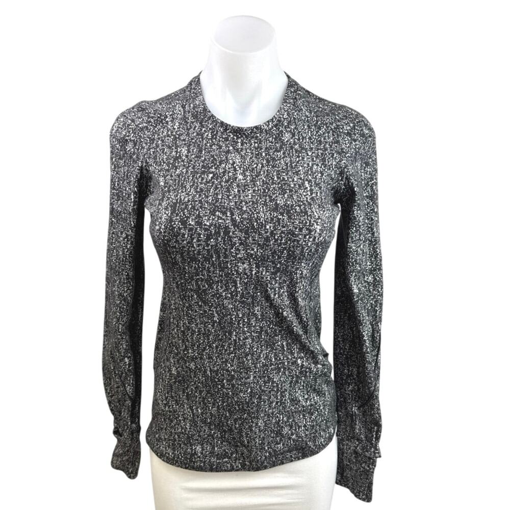 Lululemon Womens Black White Printed Athletic Long Sleeve T Shirt Tee Top Size 4